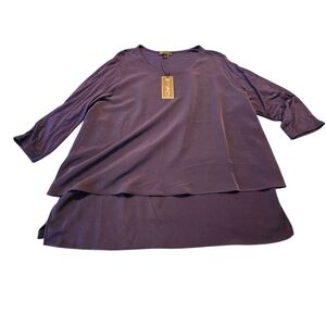 NWT DG2 By Diane Gilman Blue Layered 3/4 Sleeve Blouse Top Size 1X D27